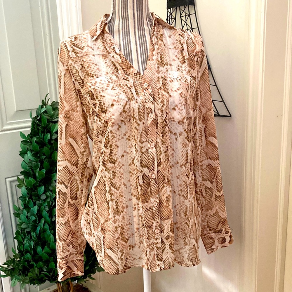 Express sheer snake print shirt